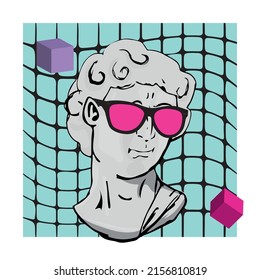 Acid ancient sculpture illustration in trendy psychedelic cosmic style.