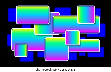 Acid Art. 3D abstract geometric background with rainbow rectangles. Multicolor vector design layout for business presentations, flyer, posters, invitation. Electric color gradient art. Colorful, black