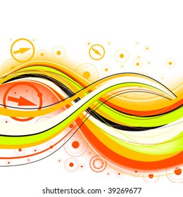acid beautiful background with bright red and green wavy lines and circles with arrows