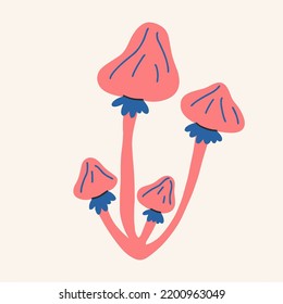 Acid cartoon magic mushrooms. Vector illustration. The concept of psychedelic clarity of cosmogony. Esoteric art print