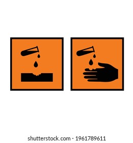 Acid caution sign. Chemical hazard. Corosive.