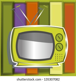 Acid color TV with vintage striped background