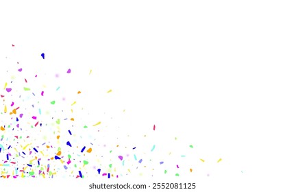 Acid Confetti Carnival Vector White Background. Festive Independence Powder Invitation. Spectacular Round Fun Illustration. Colorful Rain Festive Banner.