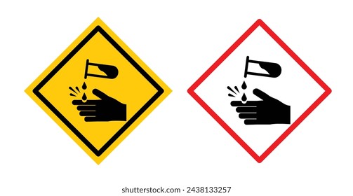 Acid Corrosion Danger Sign. Warning for Chemical Hazards. Caution for Corrosive Substances.