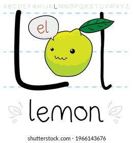 Acid and cute lemon between uppercase and small letter 'L', ready for alphabet learning.