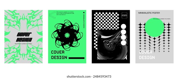 Diseño gráfico digital acido en estilo monocromo, carteles minimalistas. Elementos góticos para el diseño. Estilo 2YK.	
