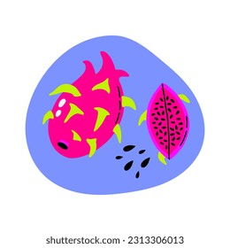 Acid Dragon Fruit Pitaya peace with seed in acid color. Hand drawn vector
