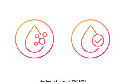 Acid drop icons with molecule, line vector