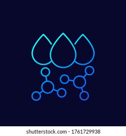 Acid drops line icon with molecules, vector