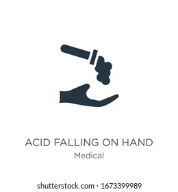 Ácido cayendo en el vector de icono manual. Ácido plano de moda que cae en la mano icono de la colección médica aislado en fondo blanco. La ilustración vectorial puede utilizarse para el diseño gráfico web y móvil, el logotipo, 