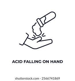 acid falling on hand outline icon. Linear vector from medical concept. Thin line acid falling on hand icon isolated on white background