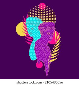 acid Greek sculptures in psychedelic style. Crazy out style in everyday life for advertising, prints, booklets. The concept of new in old