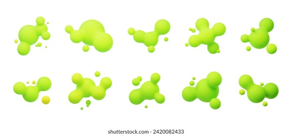 Acid green 3D morphing balls. Liquid blobs like lava lamp. Fluid 3D metaballs. Colorful vector illustration for cards, posters, advertising, flyers. Isolated on white background