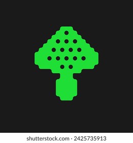 Ilustración de vector de hongo de color verde ácido. Señal aislada plana de agárico de mosca tóxica. Rave estilo psicodélico. Elemento de diseño de estilo de los años 90. Silueta simple de hongos. Logotipo de neón minimalista fungus.