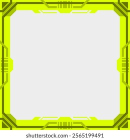 Acid Green Industrial Techno Machine Frame Background, Pixel Art Style