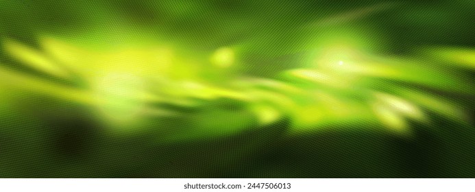 Acid green neon nusic disco club bg with halftone dot pattern. Abstract retro psychedelic music vector wallpaper with gradient mesh and overlay raster texture. Blurred motion lights and glares.