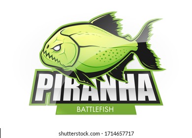 Acid green piranha logo.  Vector fish logo on a white background