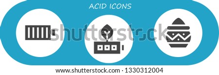 acid icon set. 3 filled acid icons.  Collection Of - Full battery, Battery, Powder