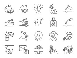 Acid Icon Set. It Included Chemical, Corrosion, Etching, Sulfuric, Acids And More Icons. Editable Stroke.