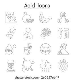 Acid icon set in thin line style