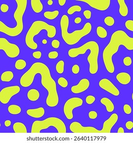 Acid Leopard Fur Seamless Pattern. Vibrant Animal Skin Print. Neon Jaguar spotted Abstract background with dots and shapes. Repeat vector illustration