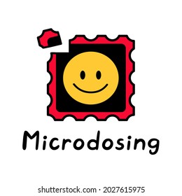 Acid lsd paper blotter mark with smile face. Microdosing quote. Vector hand drawn doodle style cartoon illustration. Trippy acid, lsd mark, microdosing therapy concept