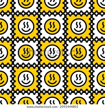 Acid lsd paper blotter marks with smile smiley face seamless pattern. Vector doodle style cartoon background illustration. Trippy acid,lsd marks,smile face seamless pattern wallpeper print concept