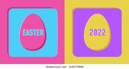 Acid neon Easter banner 2022. Double poster with super bright Easter eggs. Modern cyber concept. High contrast colors. Festive spring isolated vector illustration