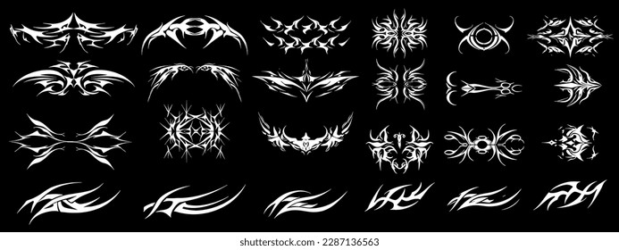 Acid Neo-tribal shapes. Abstract ethnic shapes in gothic style. Hand drawn modern elements for typography, tattoo, poster, cover. Vector illustration