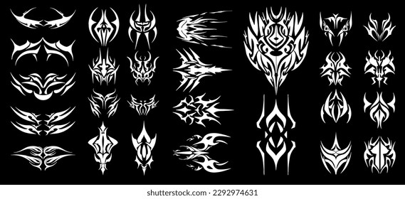Acid Neo-tribal shapes. Abstract ethnic shapes in gothic style. Hand drawn modern elements for typography, tattoo, poster, cover. Vector illustration