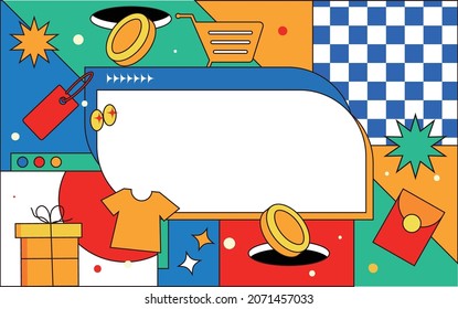 Acid online shopping linear symbol activity poster e-commerce shopping promotion illustration