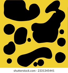 Ácido psicodélico de impresión negra y amarilla con blobs abstractos de fusión en estilo retro hippie.