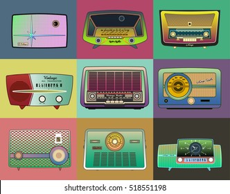 Acid Radio Set Retro Vintage Atomic Age Collection from the Fifties, Sixties Populuxe Middle Century Design Old Turntable Flat 