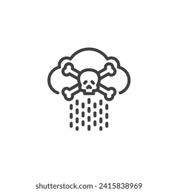 Acid Rain line icon. linear style sign for mobile concept and web design. Cloud with acid raindrops and skull outline vector icon. Symbol, logo illustration. Vector graphics