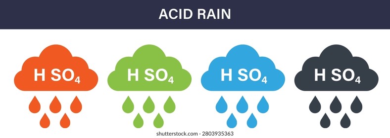 Acid Rain solid icon set. Air pollution, environmental hazard, toxic emissions, climate, weather and chemical contamination vector icons.