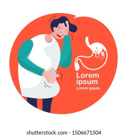 Acid reflux or Heartburn, stomach and internal organs is on the men's body against gray background, Stomach ache, Bad health