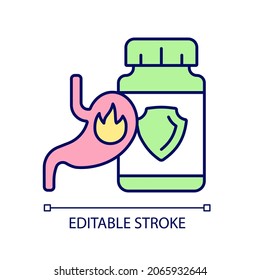 Acid Reflux Supplements RGB Color Icon. Heartburn Relief Medication. Pills For Burning Chest Pain, Pyrosis. Digestion Problems. Isolated Vector Illustration. Simple Filled Line Drawing