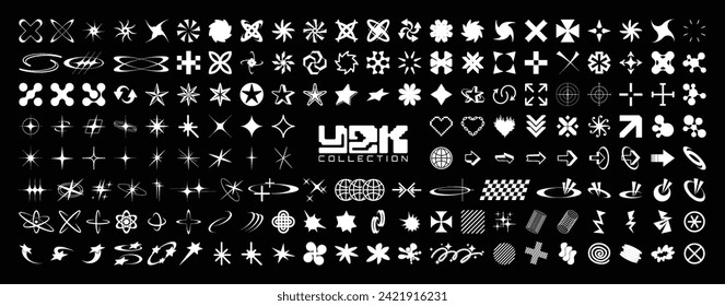 Acid retrofuturistic Y2K graphic box for typeface, typography, poster, banner. Retro futuristic geometric shapes, symbols, icons. Artistic graphic set. Y2K, retrofuturistic, minimal elements. Vector