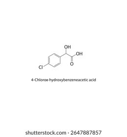 Estrutura esquelética do ácido 4-cloro-α-hidroxibenzenacético Ilustração esquemática do composto de ácido aromático. Diagrama simples, fórmula química.