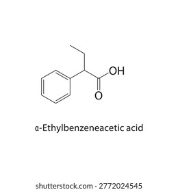 α-Ethylbenzeneacetic acid skeletal structure. carboxylic acid compound schematic illustration. Simple diagram, chemical formula.