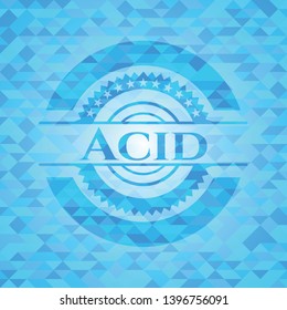 Acid sky blue emblem with mosaic background