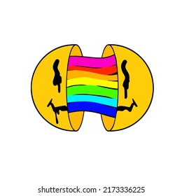 Acid Smiley Face. Psychedelic Symbol Of Rave And Techno. Funny Sticker With Rainbow