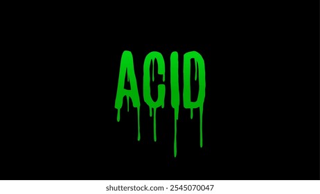 Acid, typographic vector design combines a drip effect with a bright green hue to evoke a sense of eerie distortion and psychological depth