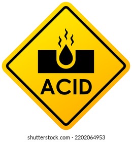 Acid warning sign, beware of corrosive acid substance security yellow symbol on white background