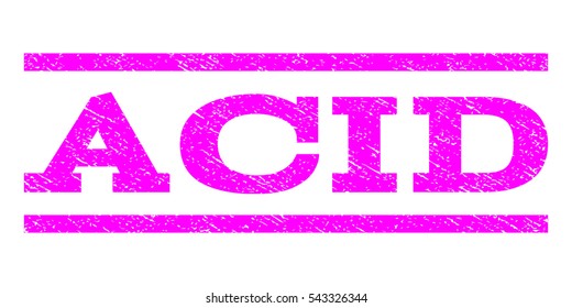Acid watermark stamp. Text caption between horizontal parallel lines with grunge design style. Rubber seal stamp with unclean texture. Vector magenta color ink imprint on a white background.