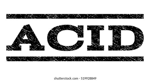 Acid watermark stamp. Text tag between horizontal parallel lines with grunge design style. Rubber seal stamp with unclean texture. Vector black color ink imprint on a white background.
