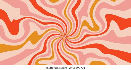 Acid wave rainbow line background in the 1970s 1960s hippie style. carnival wallpaper pattern retro vintage 70s 60s groove. Psychedelic poster background. Vector design illustration. Gold and red