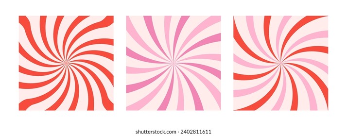 Acid wave rainbow line backgrounds in the 1970s 1960s hippie style. Carnival retro vintage wallpapers. Red and pink patterns 70s 60s groovy psychedelic poster backgrounds. Vector design illustration