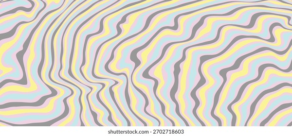 Fondos de línea de arco iris de onda ácida en el estilo hippie de la década de 1970. Y2K Patrones de Fondo de pantalla Retro Vintage 70s 60s Groove. colección de fondo de póster psicodélico. Ilustración de diseño de Vector.