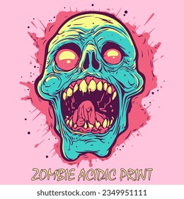 Acidic Zombie Vector Art. Imprimible Cabeza Zombie. Helloween Mrech.